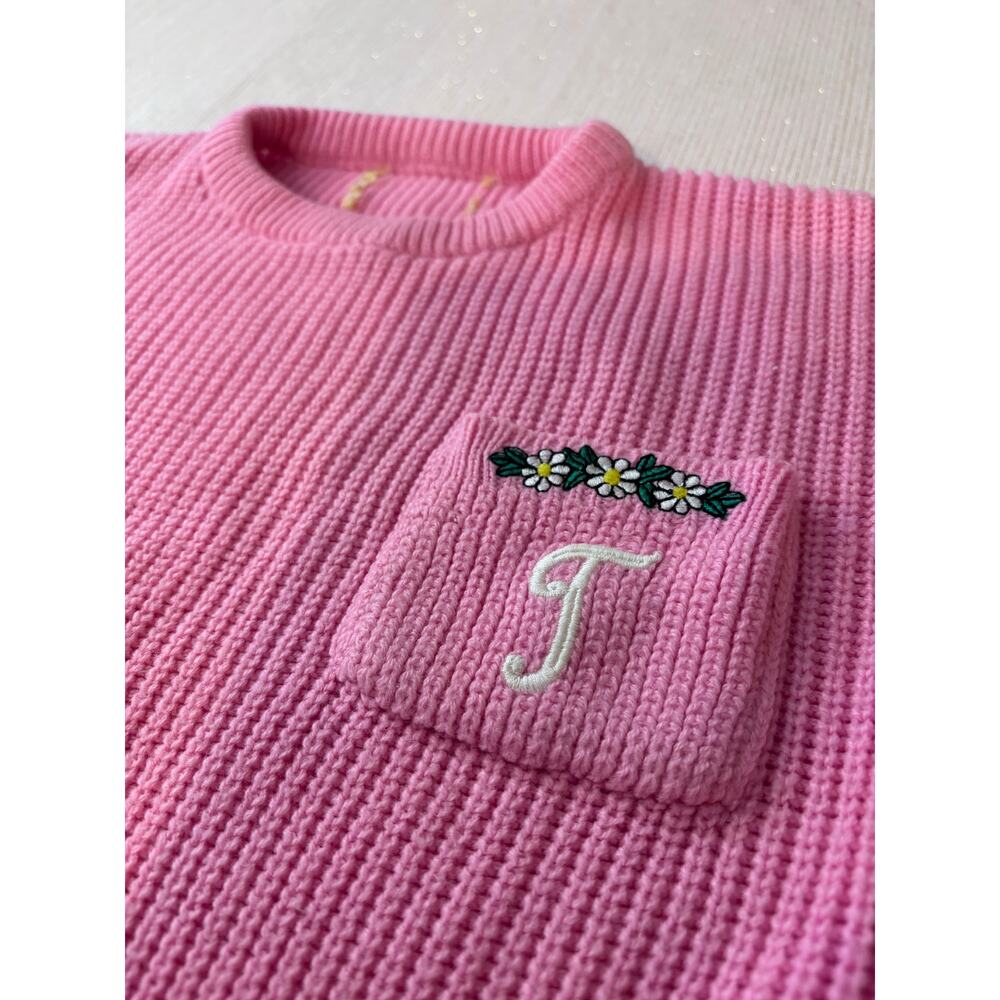 Baby Girl Vintage Floral “J”Monogram Pink Sweater Size? 3T 4T? Toddler Girl CUTE